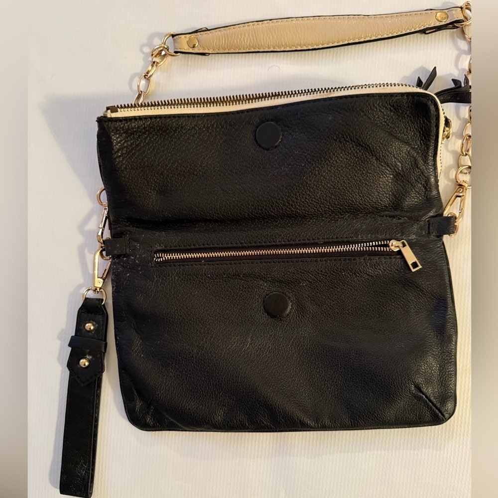 Ora Delphine Black and Cream Leather Shoulder Clutch Bag - Picture 2 of 5